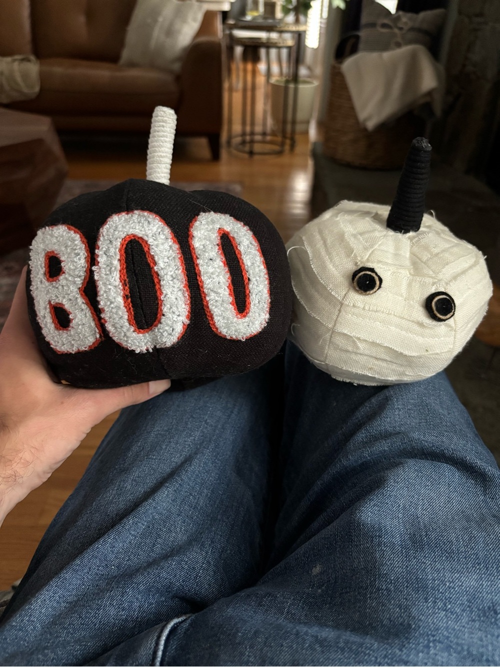 Black & Cream Halloween Pumpkin Set - Festive Home Accent Boo and Mummy